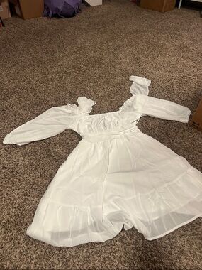 Phortric White Smocked Mini Dress with Puff Detail
